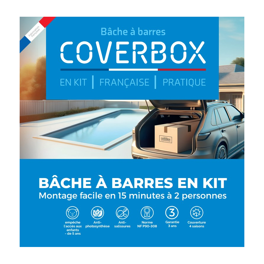 Bâche à barres piscine Coverbox - Sécurité enfant, installation facile