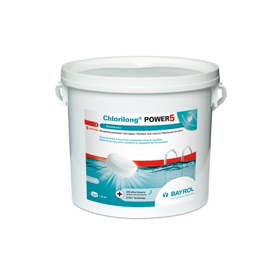 Galets de chlore Chlorilong® POWER 5 Bayrol – Traitement 5 en 1 pour une eau cristalline et saine