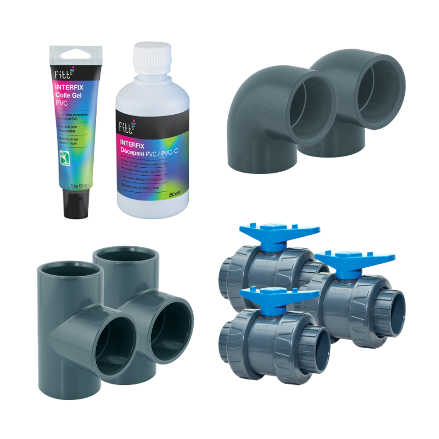 KIT ByPass Ø 50mm pour raccordement universel pour pompe à chaleur KIT ByPass Ø 50mm pour raccordement universel pour pompe à chaleur