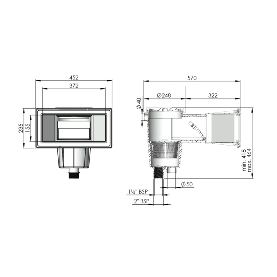 Skimmer 15L pour piscine coque ASTRAL dimensions