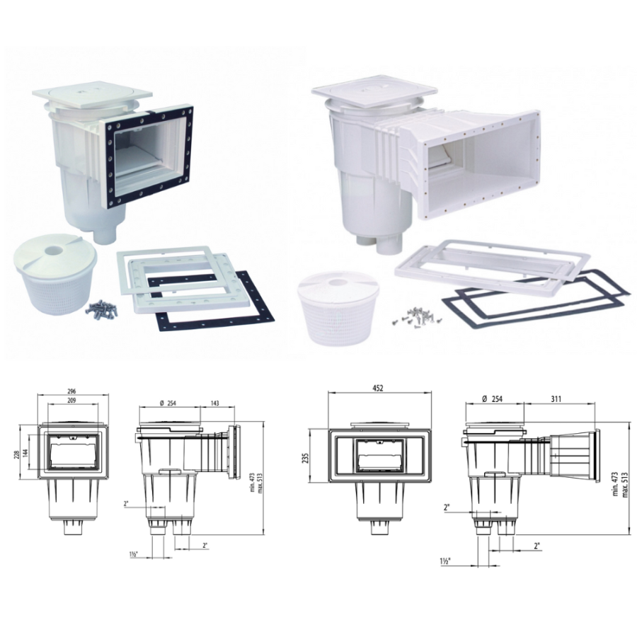 Skimmer 17,5L petite meurtrière pour piscine Liner ASTRAL PRESTIGE avec ou sans rallonge