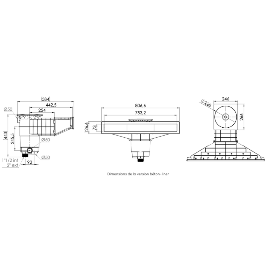 Skimmer WELTICO design A800 pour piscine dimensions