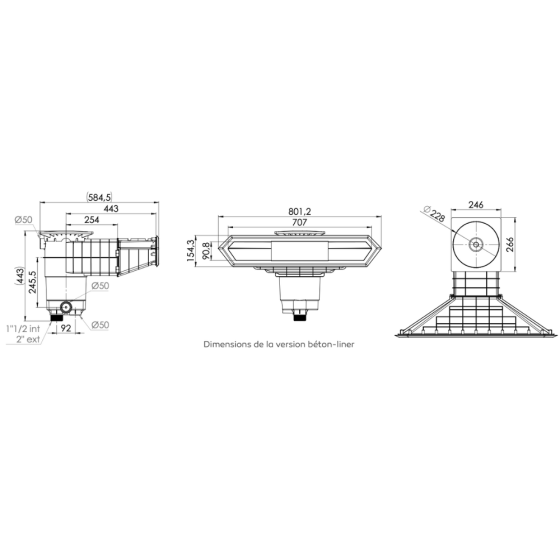 Skimmer miroir WELTICO WE-LINE A800 pour piscine dimensions Skimmer miroir WELTICO WE-LINE A800 pour piscine dimensions