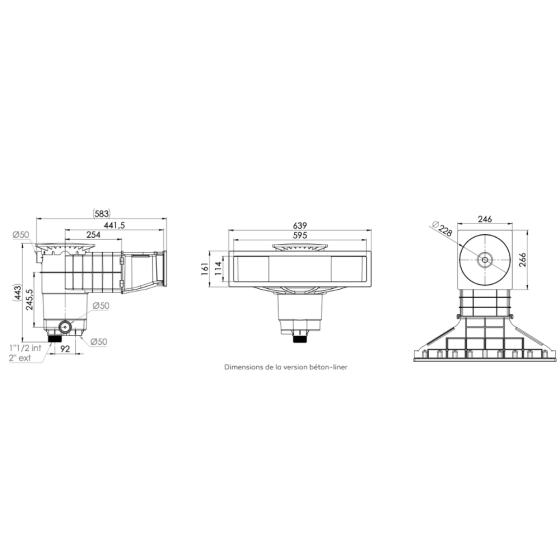 Skimmer WELTICO design A600 pour piscine schéma dimensions