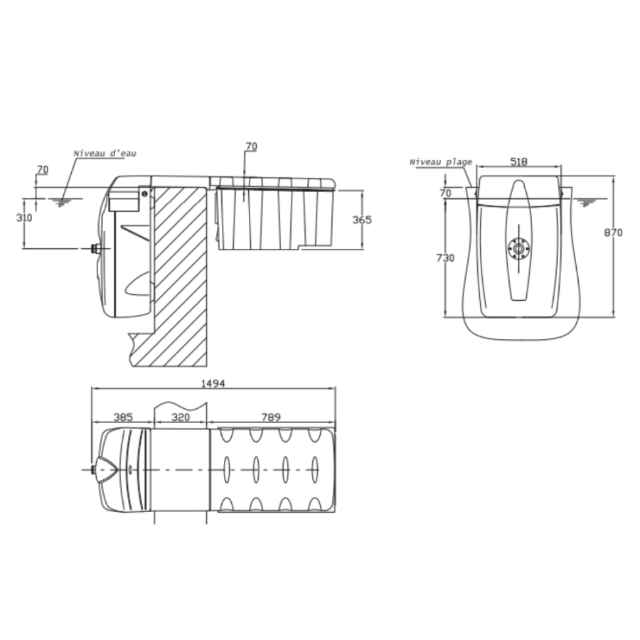 Bloc de filtration évolutif MX18 pour piscine jusqu'à 80m3 FILTRINOV dimensions