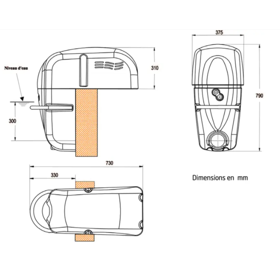 Nage à contre courant hors bord JET LUXE FILTRINOV dimensions