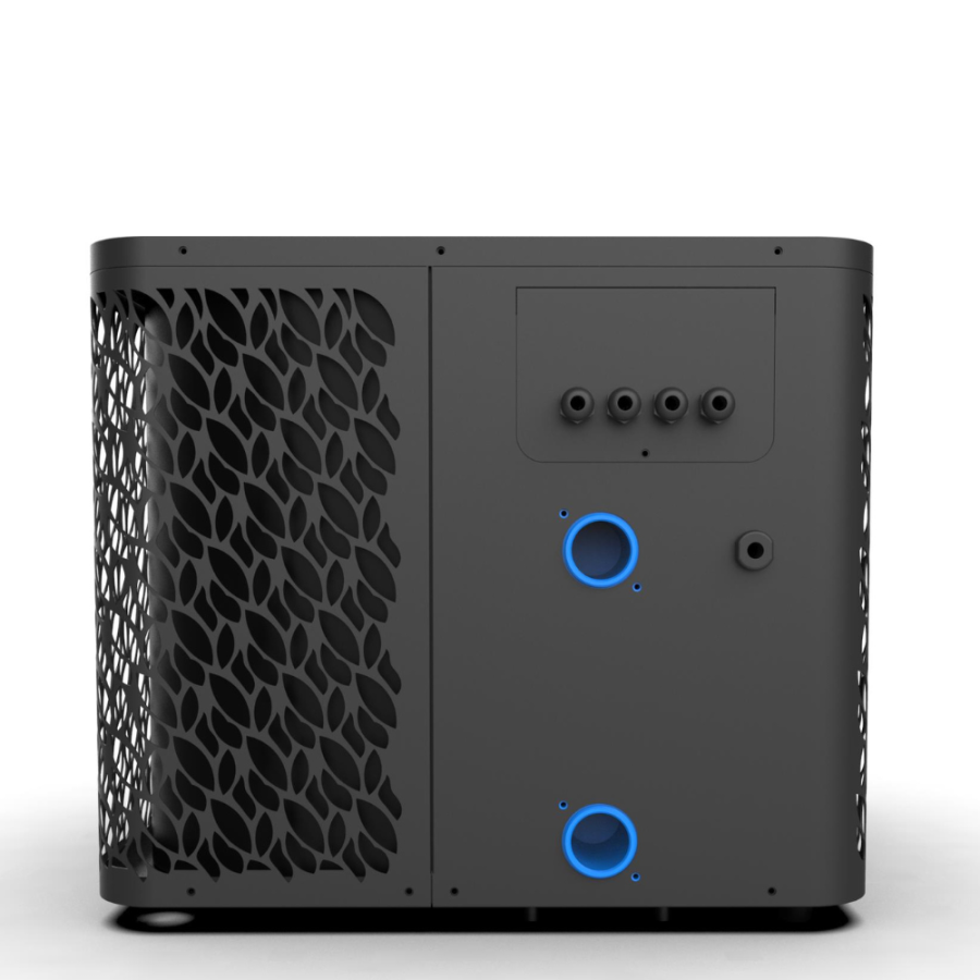 Pompe à chaleur pour spa Poolex Spawer O'Spa vu de coté avec raccords