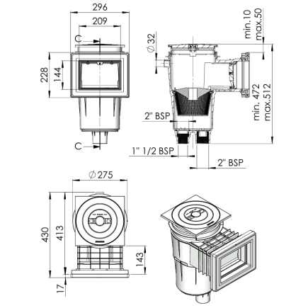 Skimmer 17,5L Béton ASTRAL PRESTIGE