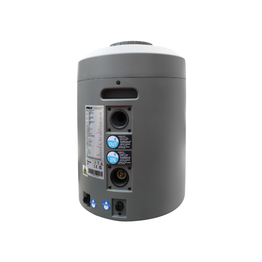 Local technique Ultra compact 4 en 1 : Filtration et Pompe à chaleur intégrée vue raccordement