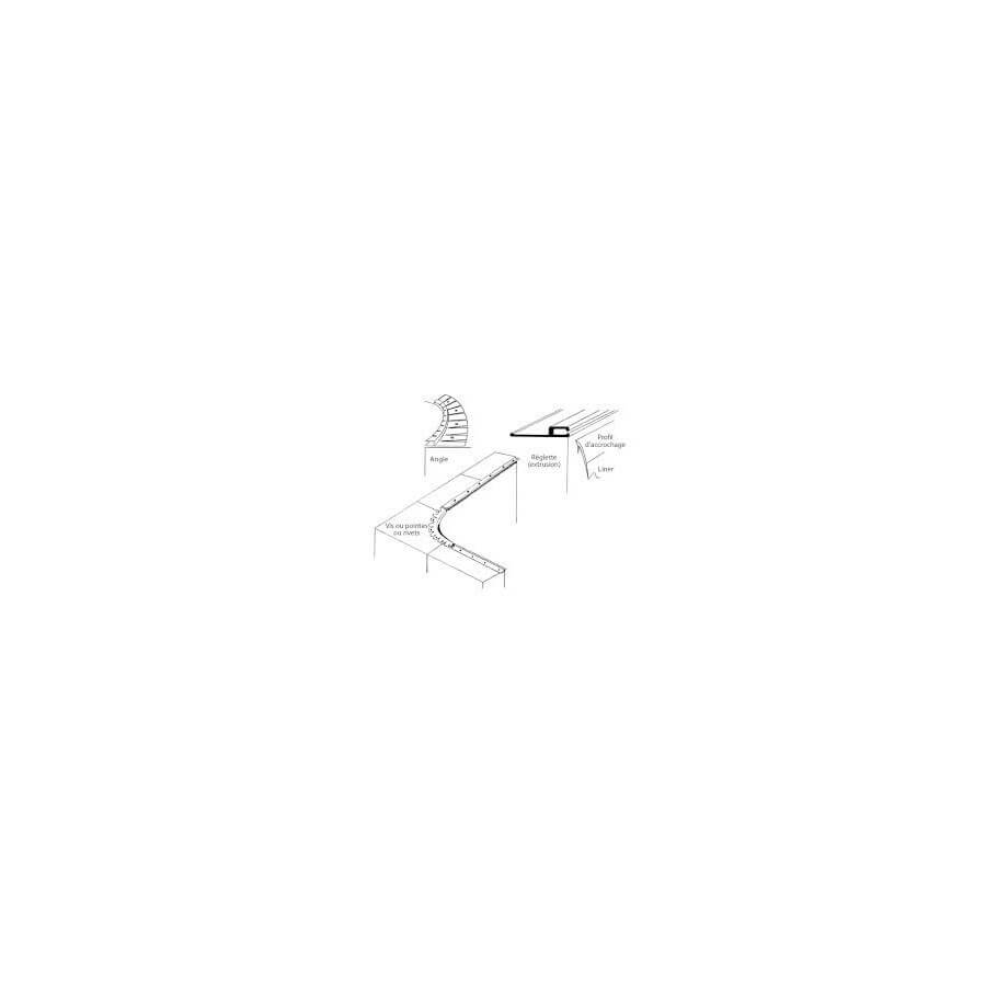 Profilé aluminium HUNG horizontal sur arase d'accrochage liner pour PISCINE angle R15cm