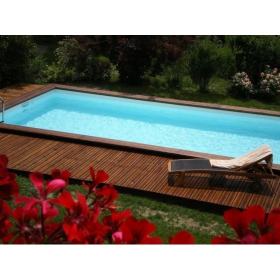 Ensemble de piscine hors sol en bois Gre rectangulaire 620x420x136 cm avec  groupe de filtration à sable, skimmer, échelle, sable de filtration,  intissé de protection du sol & local technique bois 