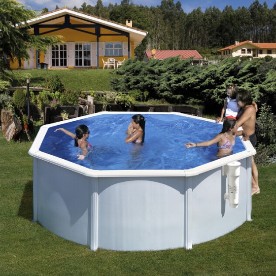 piscine hors sol acier blanc ronde de 3m de diam et 1.2m de hauteur