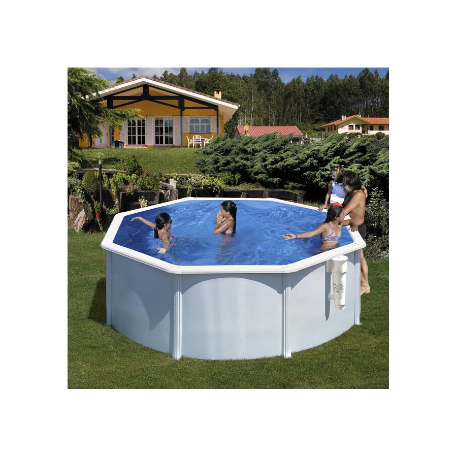 piscine hors sol acier blanc ronde de 3m de diam et 1.2m de hauteur