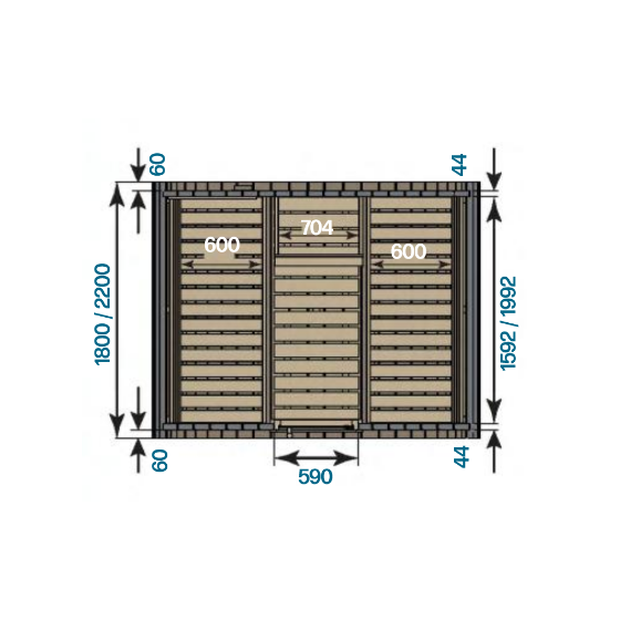 Sauna-exterieur-modèle-KAMMI-HARVIA-dimensions