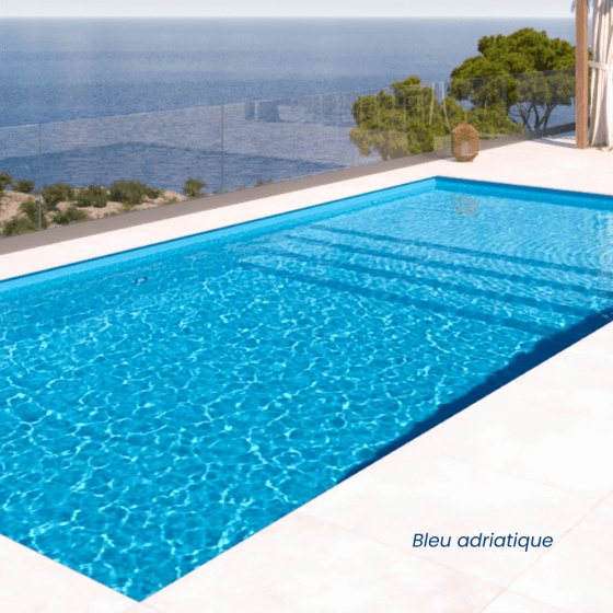 photo de synthèse d'une piscine avec liner bleu adriatique