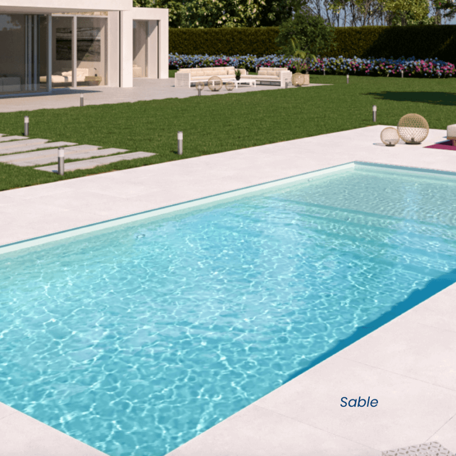 photo de synthèse d'une piscine avec liner sable