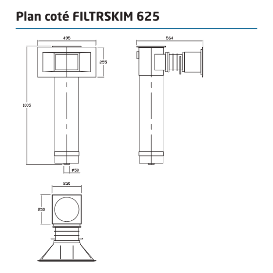 Plan-côté-skimmer-filtrant-à-cartouche-F625-FILTRINOV