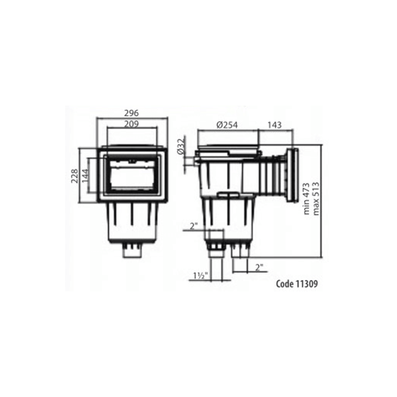 Côtes-skimmer-17,5L-Liner-ASTRAL-PRESTIGE-petite-meurtrière-sans-rallonge-11309