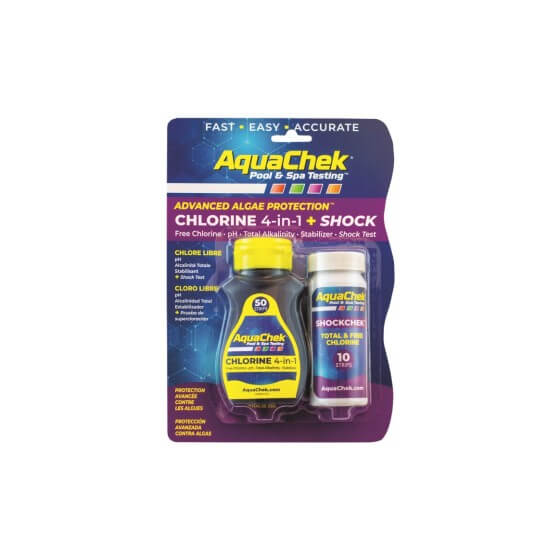 Boîte de 50 bandelettes de test Aquachek Chlorine 4-in-1 + Shock