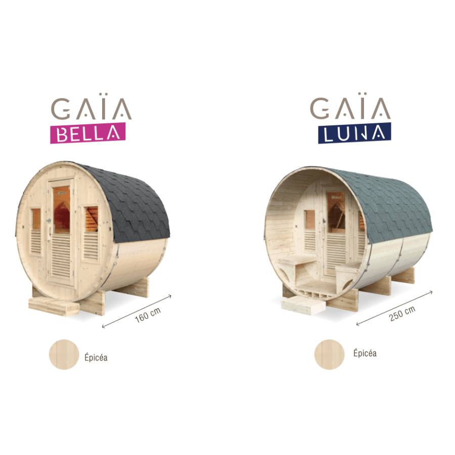 Sauna Gaïa Bella & Luna – les deux modèles vu de devant