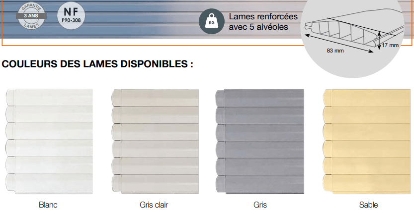 Coloris disponibles Lames PVC 83mm